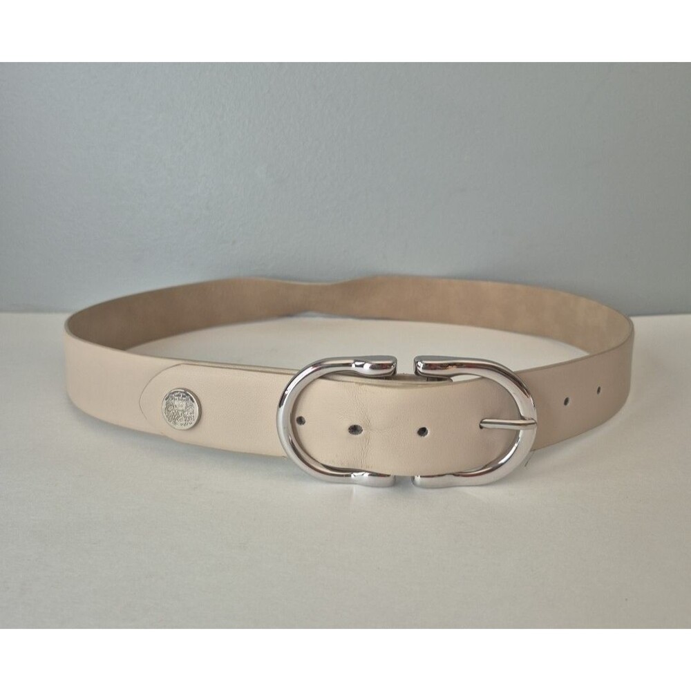 Vince Camuto Sand Faux Leather Silver Centerbar Buckle Belt Womens XL Length 44"